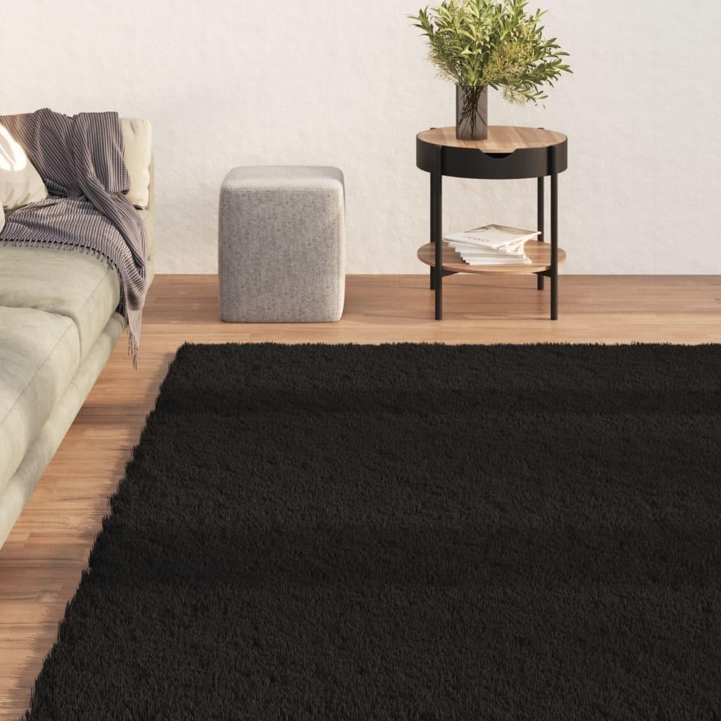 Shaggy gulvtæppe 200x290 cm skridsikkert og vaskbart sort