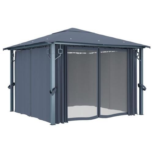 Havepavillon med gardin 300x300 cm aluminium antracitgrå