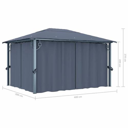 Havepavillon med gardin 400x300 cm aluminium antracitgrå
