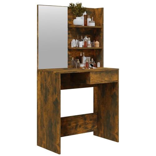 Makeupbord med spejl 74,5x40x141 cm røget egetræsfarve