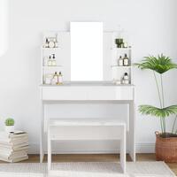 Makeupbord med spejl 96x40x142 cm hvid højglans