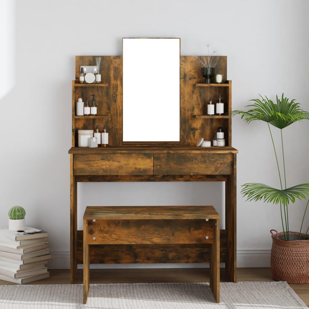 Makeupbord med spejl 96x40x142 cm røget egetræsfarve