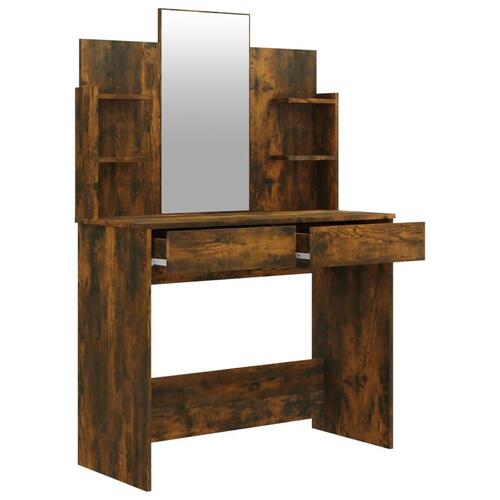 Makeupbord med spejl 96x40x142 cm røget egetræsfarve