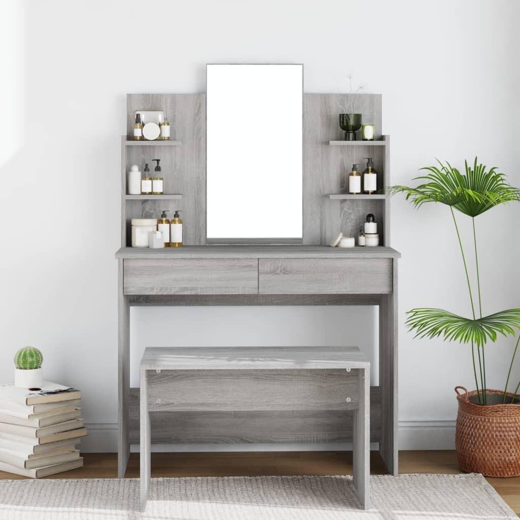 Makeupbord med spejl 96x40x142 cm grå sonoma-eg