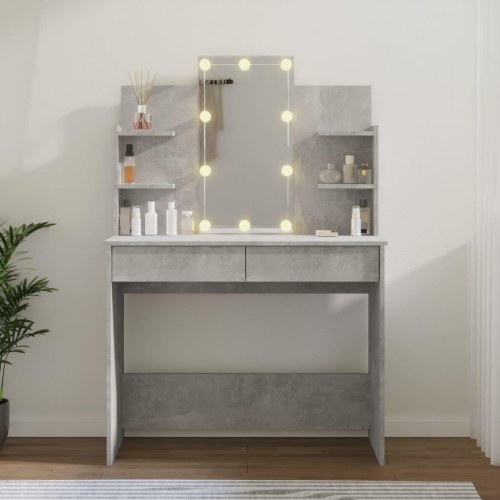 Makeupbord med LED-lys 96x40x142 cm betongrå