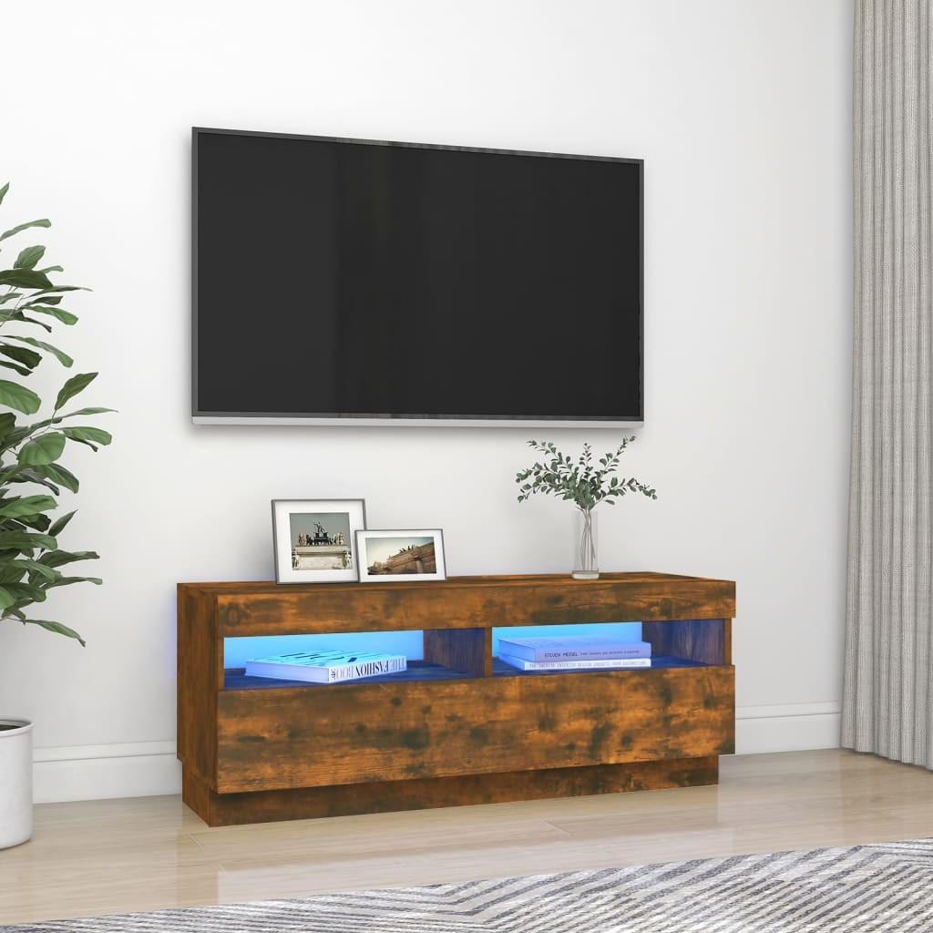 Tv-bord med LED-lys 100x35x40 cm røget eg