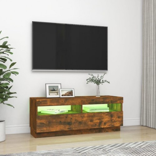 Tv-bord med LED-lys - 100×35×40 cm, røget eg