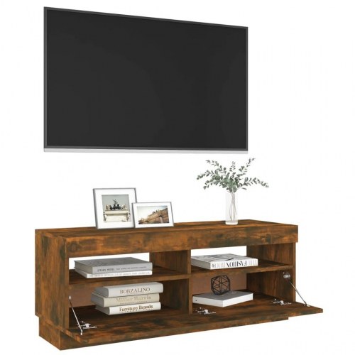Tv-bord med LED-lys - 100×35×40 cm, røget eg