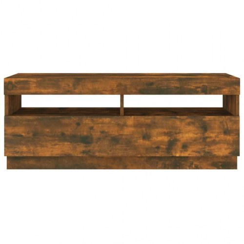 Tv-bord med LED-lys - 100×35×40 cm, røget eg