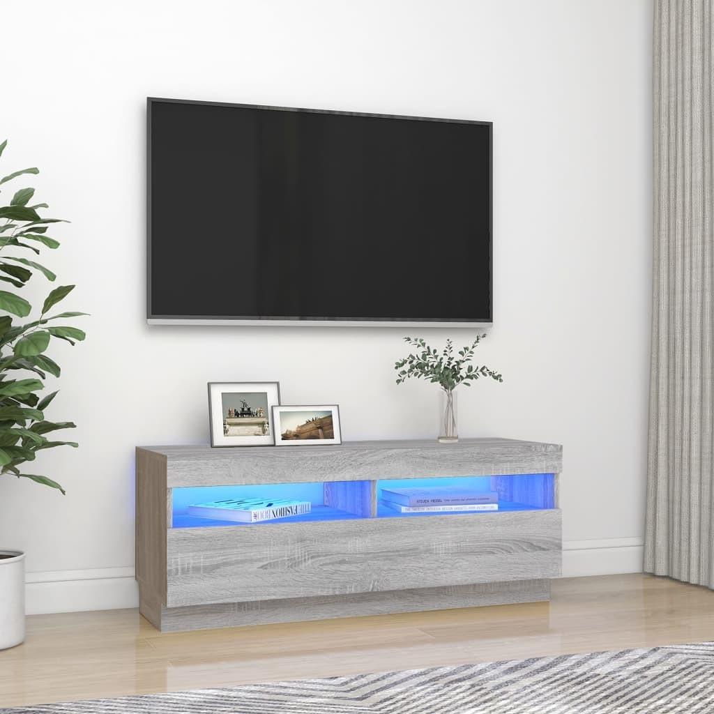 Tv-bord med LED-lys 100x35x40 cm grå sonoma-eg