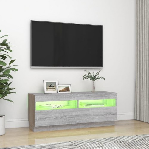 TV-bord med LED-lys 100 x 35 x 40 cm i grå sonoma-eg