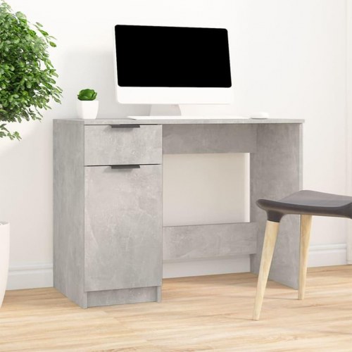 Skrivebord med skuffe og skab - 100 x 50 x 75 cm, betongrå konstrueret træ
