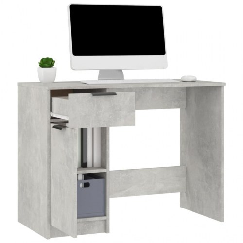 Skrivebord med skuffe og skab - 100 x 50 x 75 cm, betongrå konstrueret træ