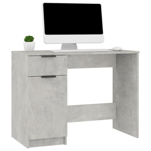 Skrivebord med skuffe og skab - 100 x 50 x 75 cm, betongrå konstrueret træ