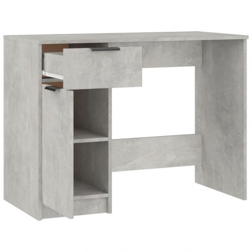 Skrivebord med skuffe og skab - 100 x 50 x 75 cm, betongrå konstrueret træ