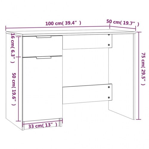 Skrivebord med skuffe og skab - 100 x 50 x 75 cm, betongrå konstrueret træ