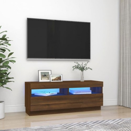 Tv-bord med LED-lys - 100×35×40 cm, brun eg