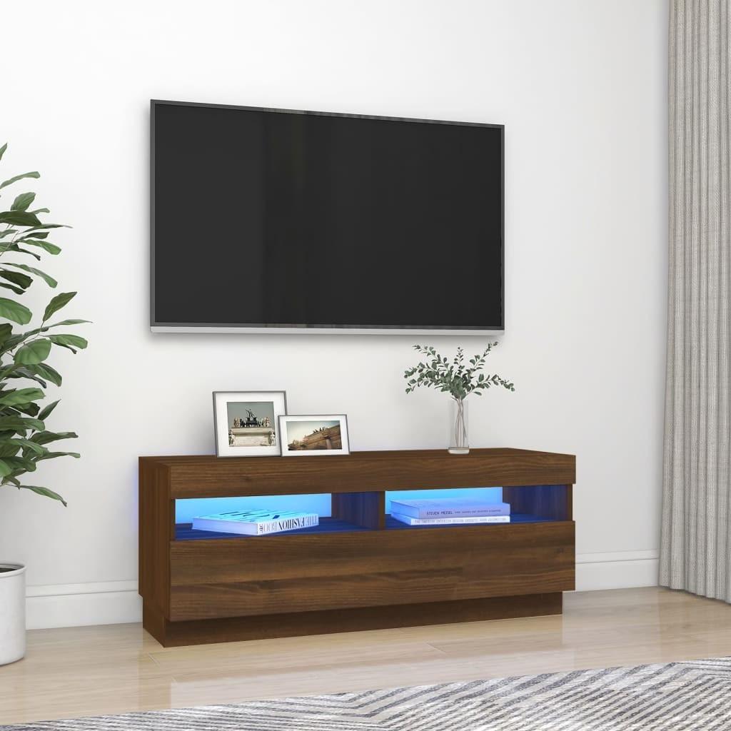 Tv-bord med LED-lys 100x35x40 cm brun eg