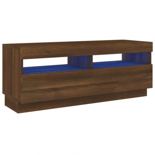 Tv-bord med LED-lys - 100×35×40 cm, brun eg