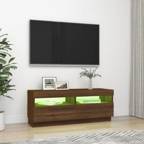 Tv-bord med LED-lys - 100×35×40 cm, brun eg