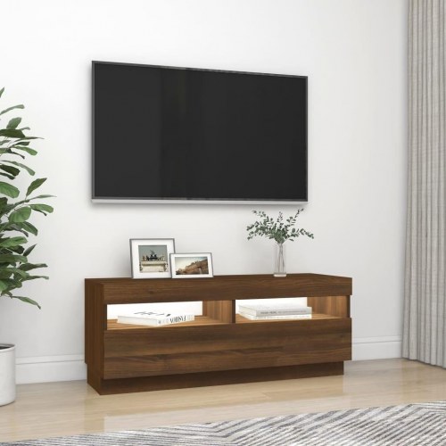 Tv-bord med LED-lys - 100×35×40 cm, brun eg