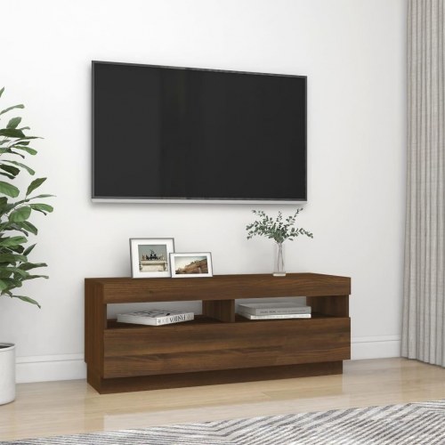Tv-bord med LED-lys - 100×35×40 cm, brun eg