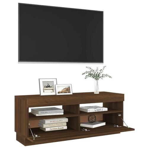 Tv-bord med LED-lys 100x35x40 cm brun eg