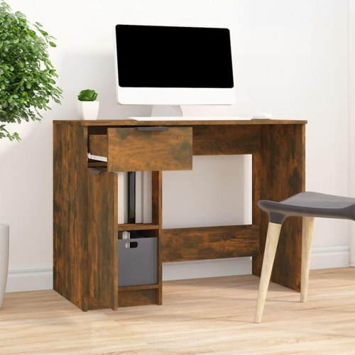 Skrivebord 100x50x75 cm konstrueret træ røget egetræsfarve