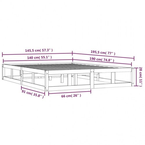 Sengeramme 140 x 190 cm i massivt fyrretræ - hvid