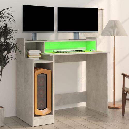 Skrivebord med LED-lys 97x45x90 cm konstrueret træ betongrå