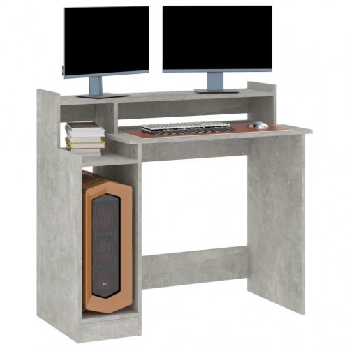 Skrivebord med LED-lys 97×45×90 cm - konstrueret træ, betongrå