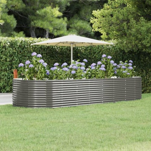 Plantekasse oval i galvaniseret stål 367 x 140 x 68 cm - grå