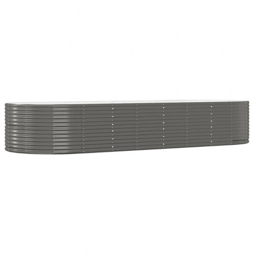 Plantekasse oval i galvaniseret stål 367 x 140 x 68 cm - grå