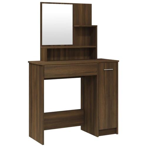 Makeupbord med spejl 86,5x35x136 cm brun egetræsfarve