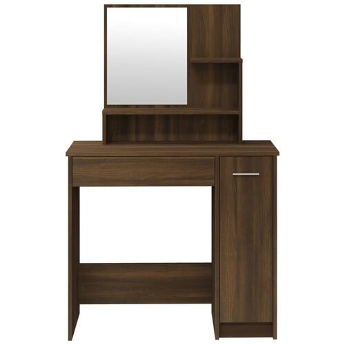 Makeupbord med spejl 86,5x35x136 cm brun egetræsfarve
