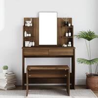 Makeupbord med spejl 96x40x142 cm brun egetræsfarve