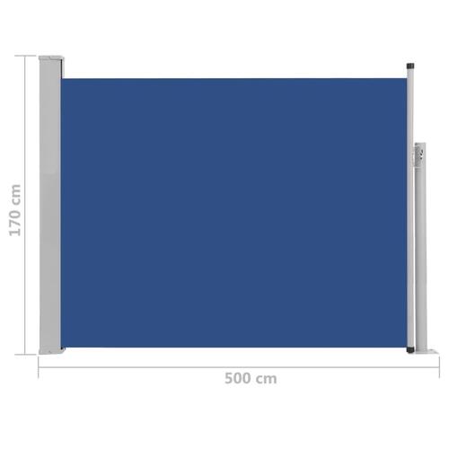 Sammenrullelig sidemarkise til terrassen 170 x 500 cm blå