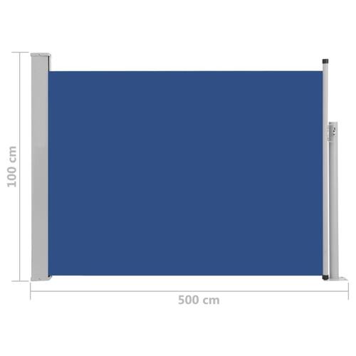 Sammenrullelig sidemarkise til terrassen 100 x 500 cm blå