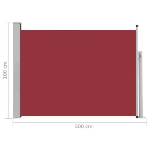 Sammenrullelig sidemarkise til terrassen 100 x 500 cm rød