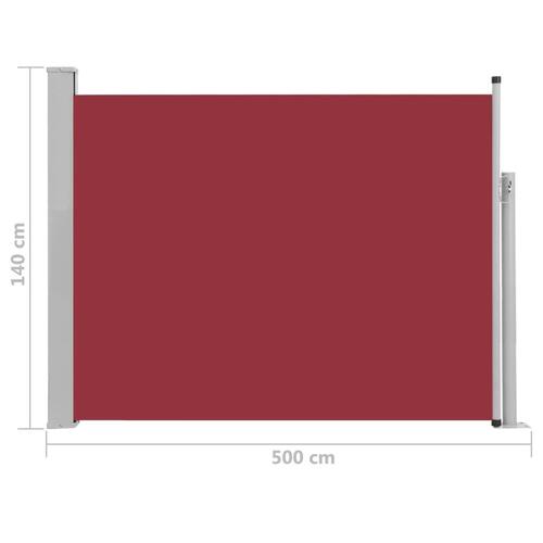 Sammenrullelig sidemarkise til terrassen 140 x 500 cm rød