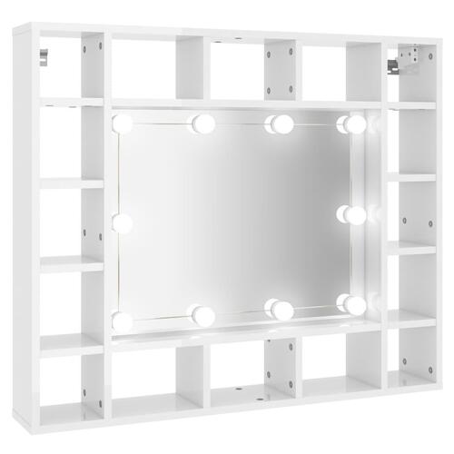 Spejlskab med LED-lys 91x15x76,5 cm hvid højglans