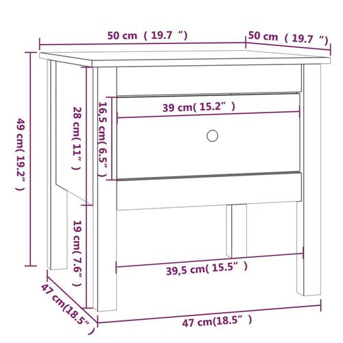 Sidebord 50x50x49 cm massivt fyrretræ grå