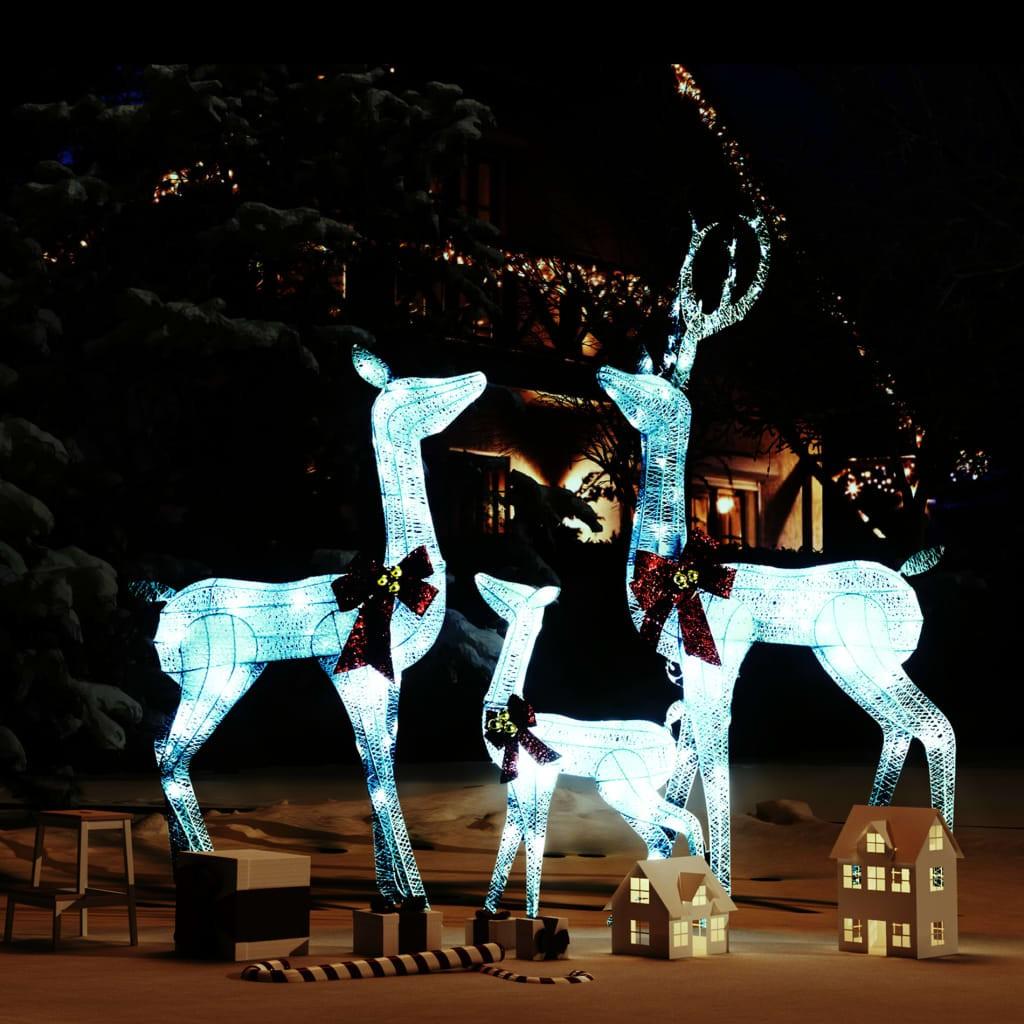Rensdyrfamilie 201 LED'er juledekoration hvid og sølvfarvet