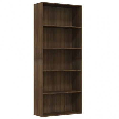 Bogreol m. 5 hylder 80x30x189 cm konstrueret træ brun egetræ