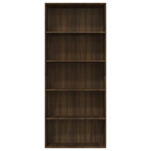 Bogreol m. 5 hylder 80x30x189 cm konstrueret træ brun egetræ