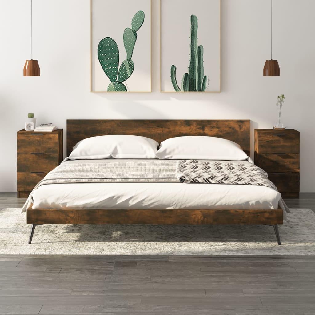 Sengeborde 2 stk. med 3 skuffer - røget egetræsfarve 40×36×65 cm