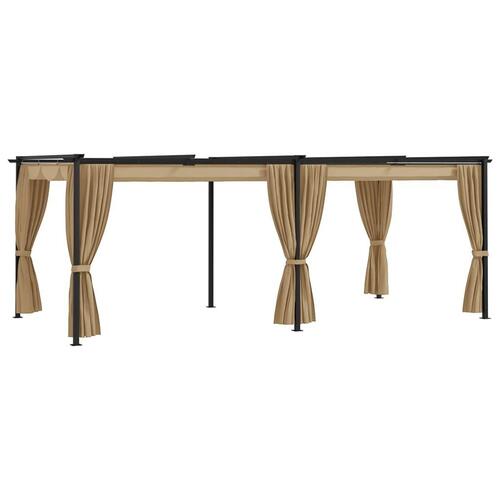Pavillon med gardiner 6x3 m stål gråbrun