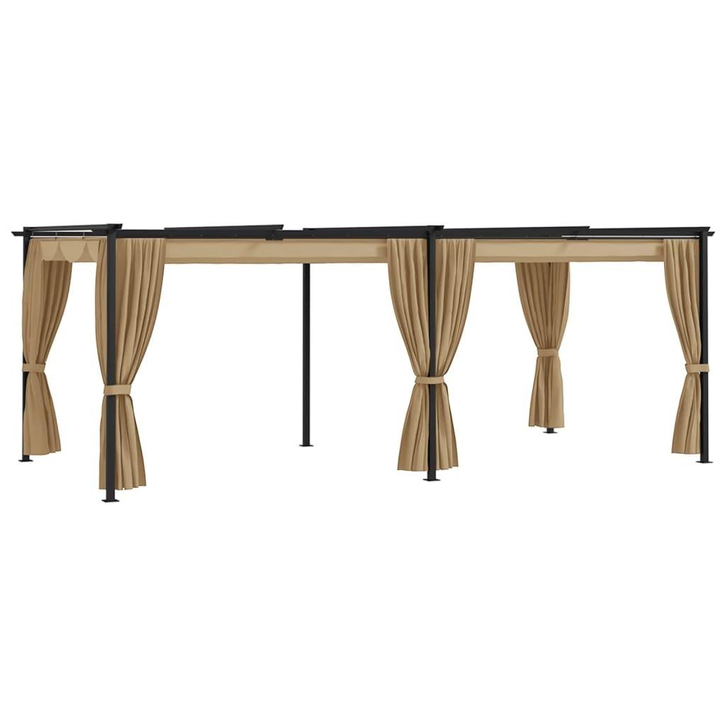 Pavillon med gardiner 6x3 m stål gråbrun