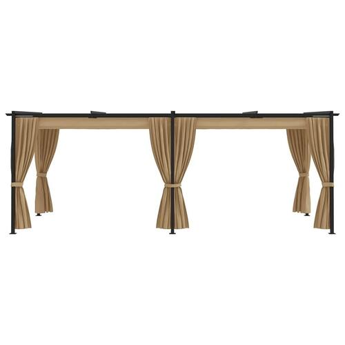 Pavillon med gardiner 6x3 m stål gråbrun