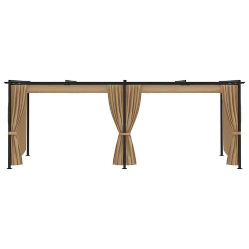 Pavillon med gardiner 6x3 m stål gråbrun